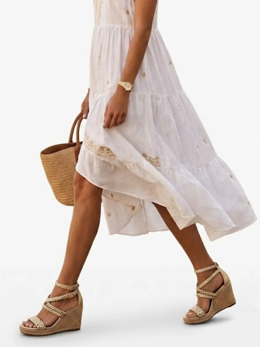 Tory Burch Braided Gold Espadrille Wedge Sandals Size 7M
